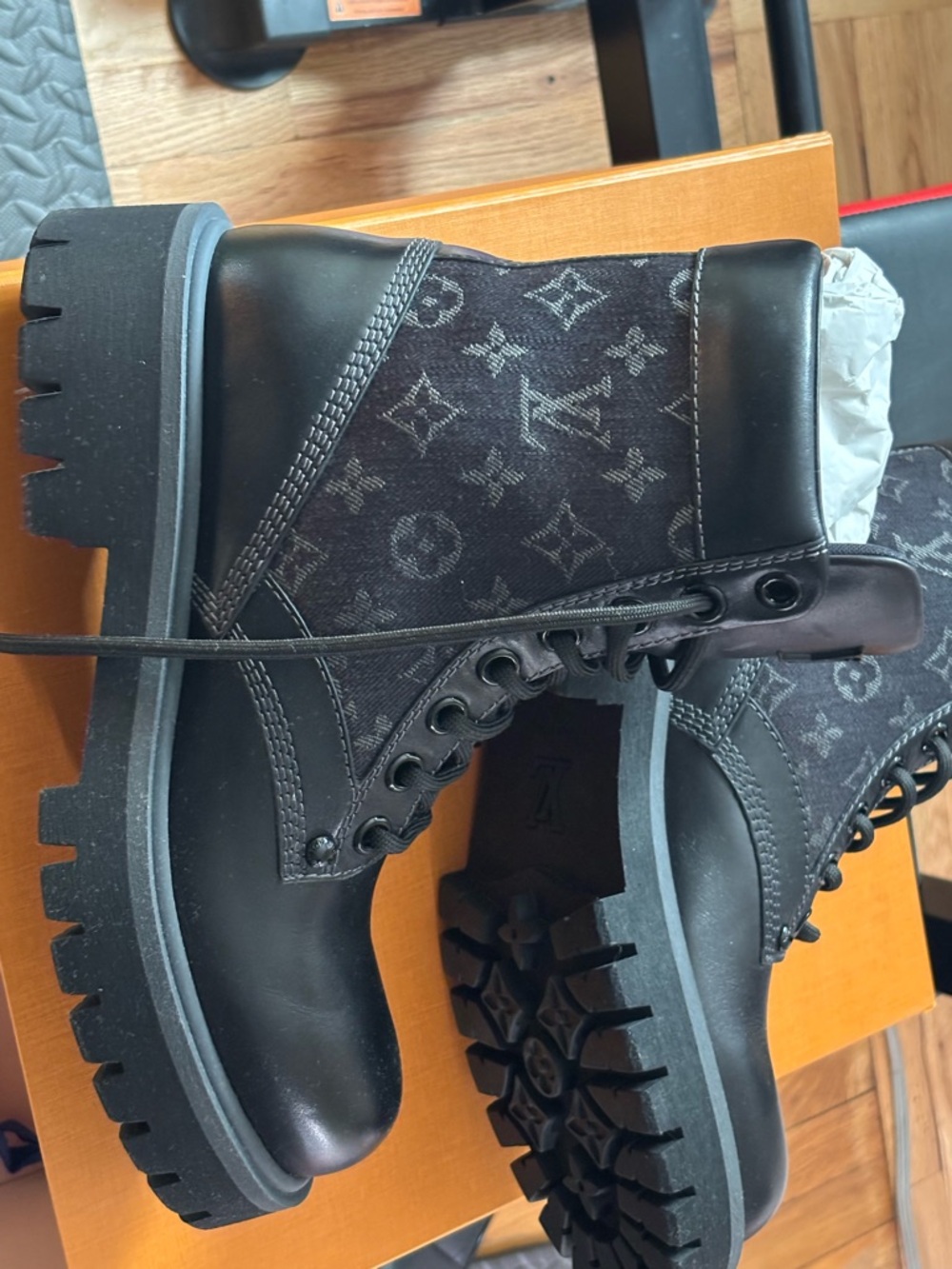 Louis Vuitton Black Monogram Canvas Combat Boots